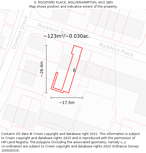 6, ROCKFORD PLACE, WOLVERHAMPTON, WV2 2BN: Plot and title map