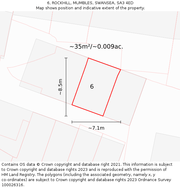 6, ROCKHILL, MUMBLES, SWANSEA, SA3 4ED: Plot and title map