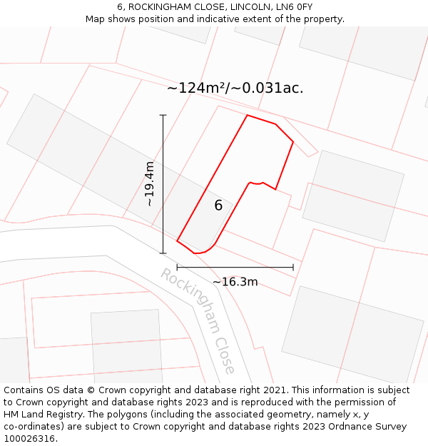6, ROCKINGHAM CLOSE, LINCOLN, LN6 0FY: Plot and title map