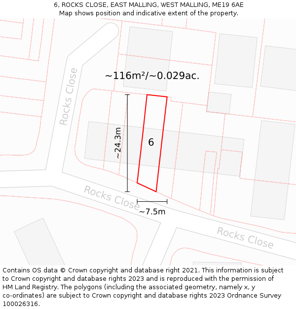 6, ROCKS CLOSE, EAST MALLING, WEST MALLING, ME19 6AE: Plot and title map