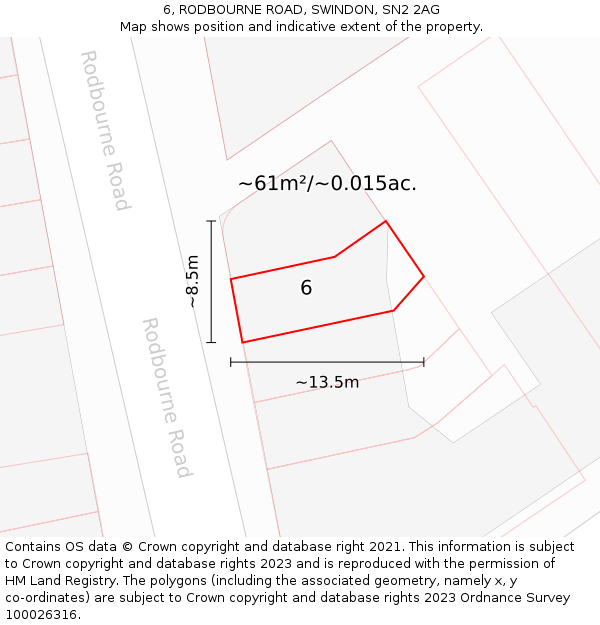 6, RODBOURNE ROAD, SWINDON, SN2 2AG: Plot and title map