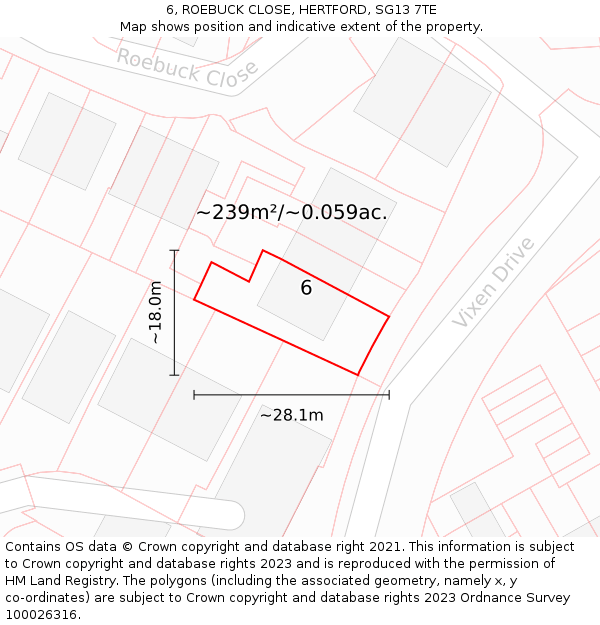 6, ROEBUCK CLOSE, HERTFORD, SG13 7TE: Plot and title map