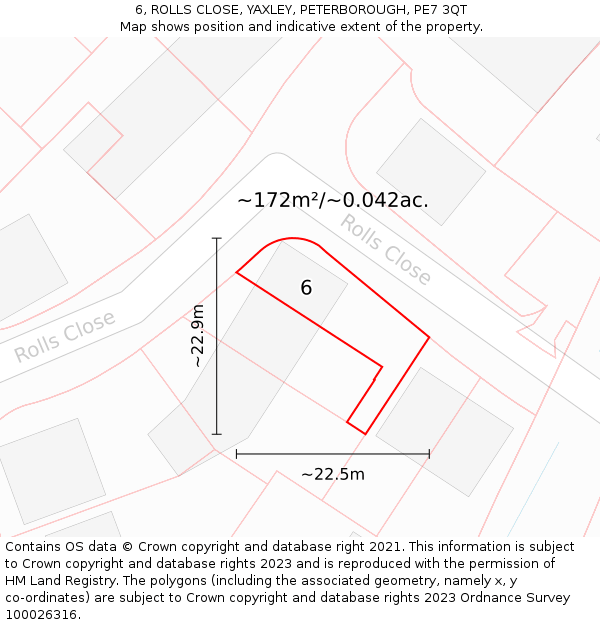 6, ROLLS CLOSE, YAXLEY, PETERBOROUGH, PE7 3QT: Plot and title map