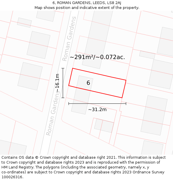 6, ROMAN GARDENS, LEEDS, LS8 2AJ: Plot and title map