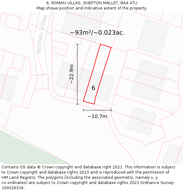 6, ROMAN VILLAS, SHEPTON MALLET, BA4 4TU: Plot and title map