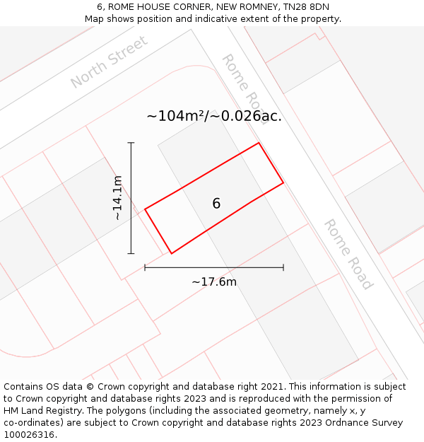 6, ROME HOUSE CORNER, NEW ROMNEY, TN28 8DN: Plot and title map