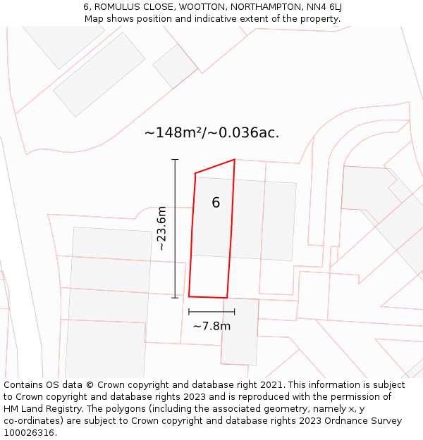 6, ROMULUS CLOSE, WOOTTON, NORTHAMPTON, NN4 6LJ: Plot and title map