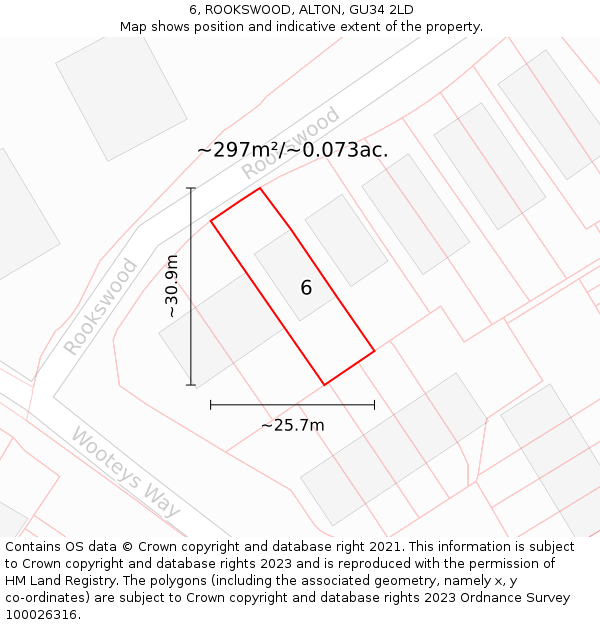 6, ROOKSWOOD, ALTON, GU34 2LD: Plot and title map