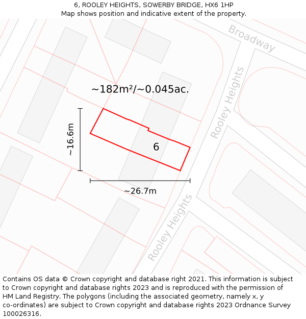 6, ROOLEY HEIGHTS, SOWERBY BRIDGE, HX6 1HP: Plot and title map