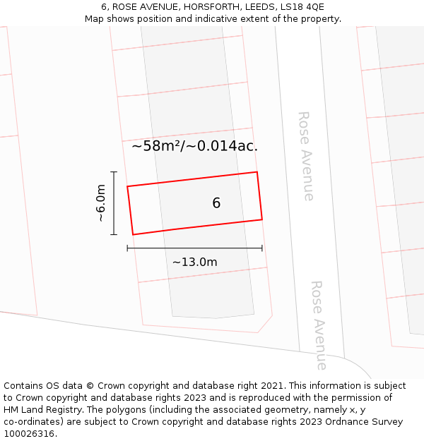 6, ROSE AVENUE, HORSFORTH, LEEDS, LS18 4QE: Plot and title map