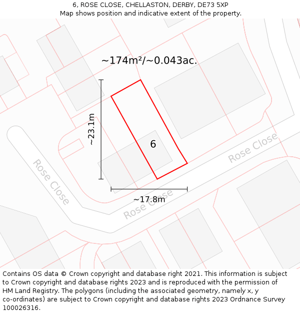 6, ROSE CLOSE, CHELLASTON, DERBY, DE73 5XP: Plot and title map