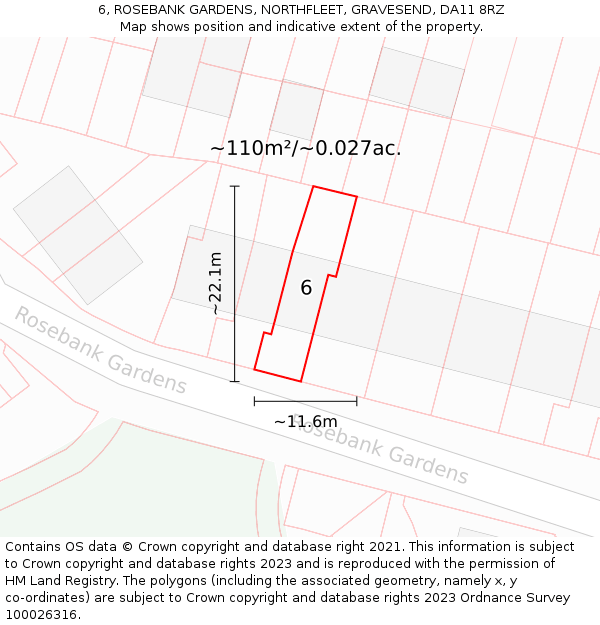 6, ROSEBANK GARDENS, NORTHFLEET, GRAVESEND, DA11 8RZ: Plot and title map