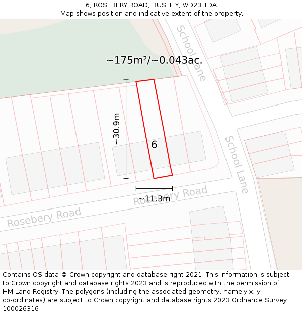 6, ROSEBERY ROAD, BUSHEY, WD23 1DA: Plot and title map