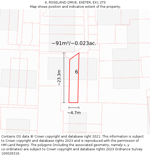 6, ROSELAND DRIVE, EXETER, EX1 2TS: Plot and title map