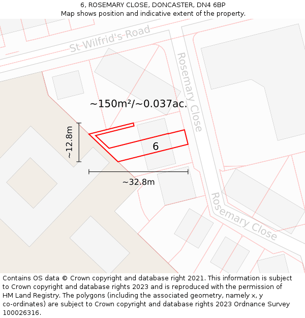 6, ROSEMARY CLOSE, DONCASTER, DN4 6BP: Plot and title map