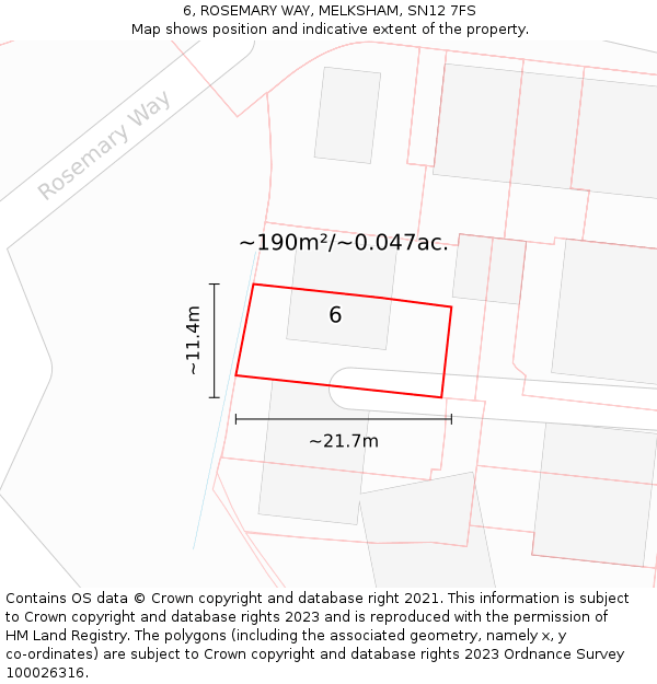 6, ROSEMARY WAY, MELKSHAM, SN12 7FS: Plot and title map