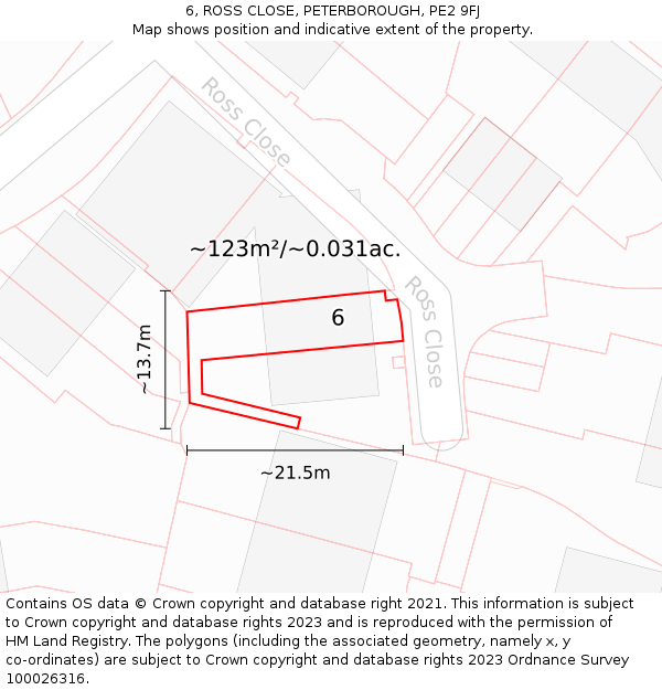 6, ROSS CLOSE, PETERBOROUGH, PE2 9FJ: Plot and title map