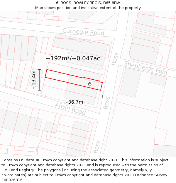 6, ROSS, ROWLEY REGIS, B65 8BW: Plot and title map