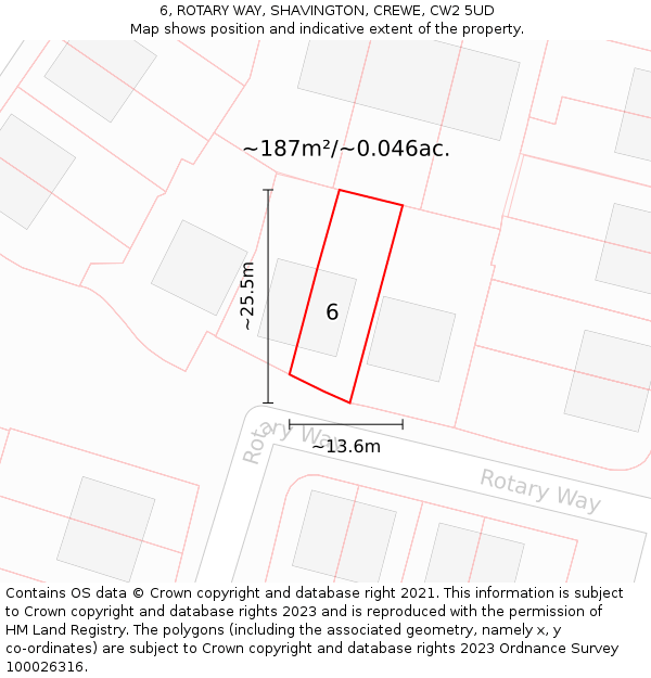 6, ROTARY WAY, SHAVINGTON, CREWE, CW2 5UD: Plot and title map