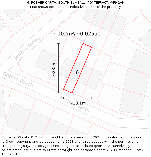 6, ROTHER GARTH, SOUTH ELMSALL, PONTEFRACT, WF9 2AN: Plot and title map