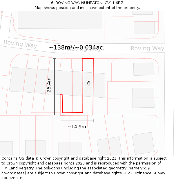 6, ROVING WAY, NUNEATON, CV11 6BZ: Plot and title map