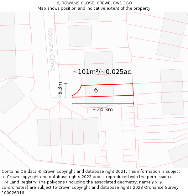 6, ROWANS CLOSE, CREWE, CW1 3GQ: Plot and title map