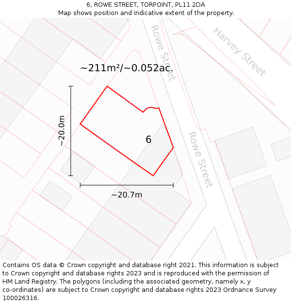 6, ROWE STREET, TORPOINT, PL11 2DA: Plot and title map