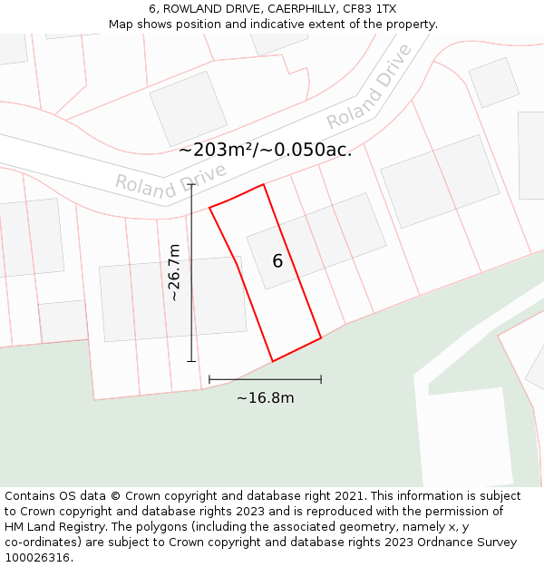 6, ROWLAND DRIVE, CAERPHILLY, CF83 1TX: Plot and title map