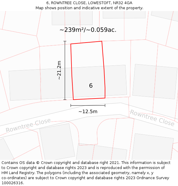 6, ROWNTREE CLOSE, LOWESTOFT, NR32 4GA: Plot and title map