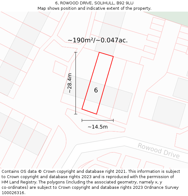 6, ROWOOD DRIVE, SOLIHULL, B92 9LU: Plot and title map