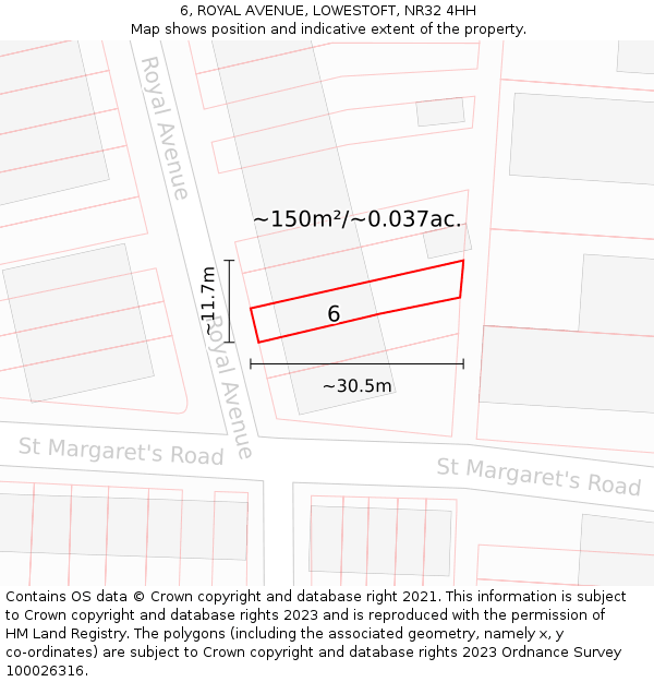 6, ROYAL AVENUE, LOWESTOFT, NR32 4HH: Plot and title map