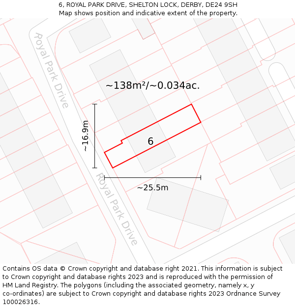 6, ROYAL PARK DRIVE, SHELTON LOCK, DERBY, DE24 9SH: Plot and title map