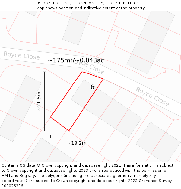 6, ROYCE CLOSE, THORPE ASTLEY, LEICESTER, LE3 3UF: Plot and title map