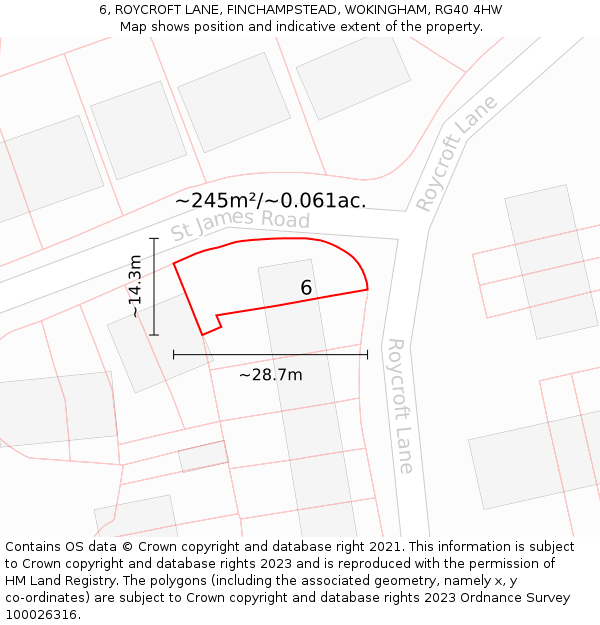 6, ROYCROFT LANE, FINCHAMPSTEAD, WOKINGHAM, RG40 4HW: Plot and title map