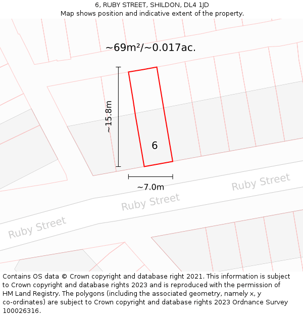 6, RUBY STREET, SHILDON, DL4 1JD: Plot and title map