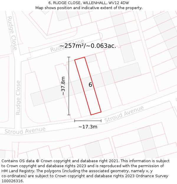 6, RUDGE CLOSE, WILLENHALL, WV12 4DW: Plot and title map