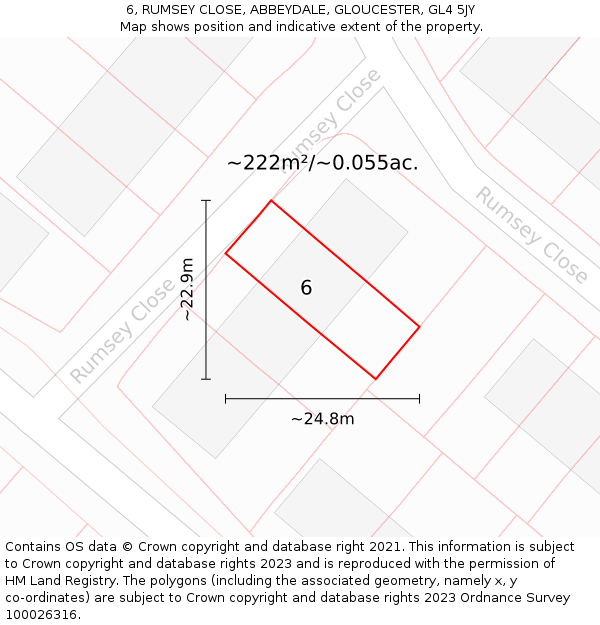 6, RUMSEY CLOSE, ABBEYDALE, GLOUCESTER, GL4 5JY: Plot and title map