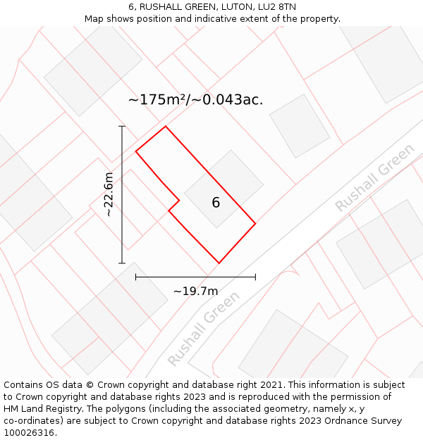 6, RUSHALL GREEN, LUTON, LU2 8TN: Plot and title map