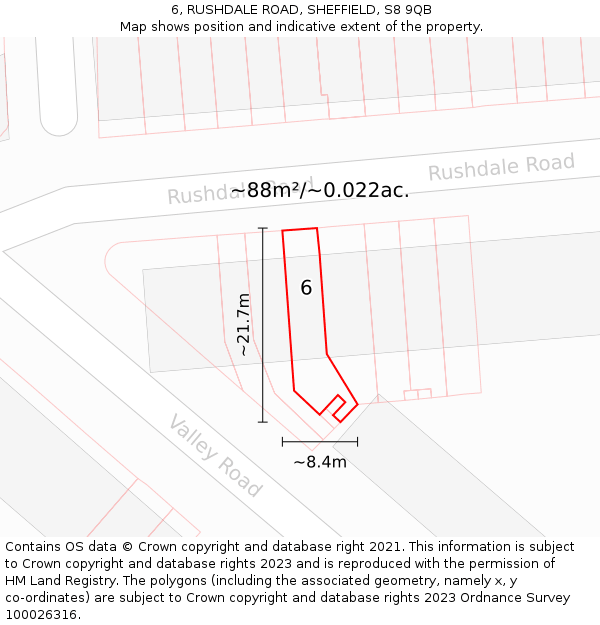 6, RUSHDALE ROAD, SHEFFIELD, S8 9QB: Plot and title map