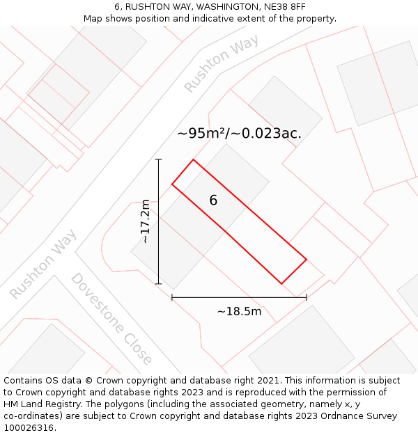 6, RUSHTON WAY, WASHINGTON, NE38 8FF: Plot and title map