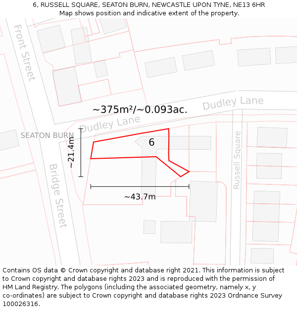 6, RUSSELL SQUARE, SEATON BURN, NEWCASTLE UPON TYNE, NE13 6HR: Plot and title map