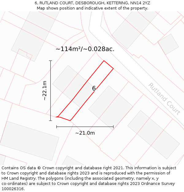 6, RUTLAND COURT, DESBOROUGH, KETTERING, NN14 2YZ: Plot and title map