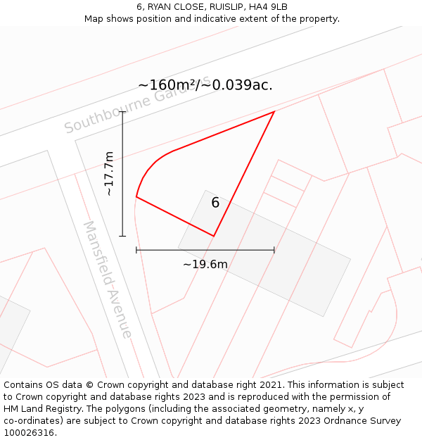 6, RYAN CLOSE, RUISLIP, HA4 9LB: Plot and title map