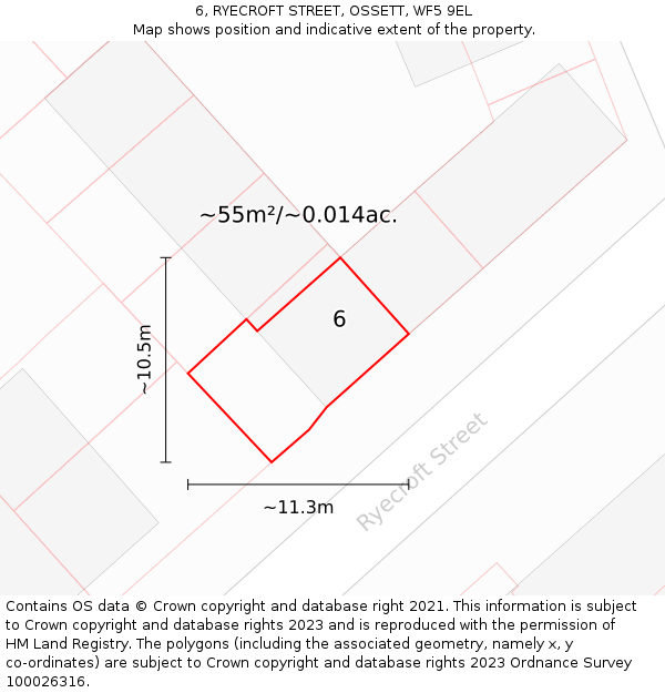6, RYECROFT STREET, OSSETT, WF5 9EL: Plot and title map