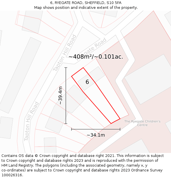 6, RYEGATE ROAD, SHEFFIELD, S10 5FA: Plot and title map