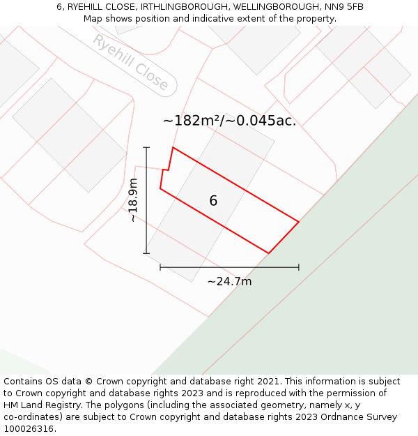 6, RYEHILL CLOSE, IRTHLINGBOROUGH, WELLINGBOROUGH, NN9 5FB: Plot and title map