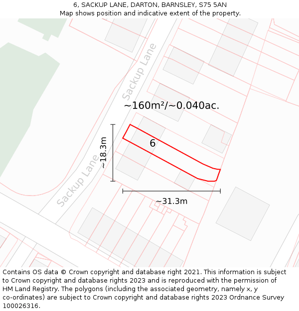6, SACKUP LANE, DARTON, BARNSLEY, S75 5AN: Plot and title map