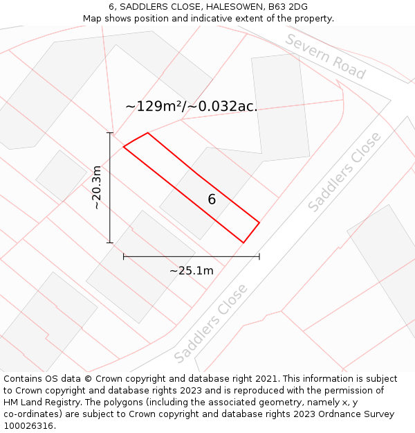 6, SADDLERS CLOSE, HALESOWEN, B63 2DG: Plot and title map