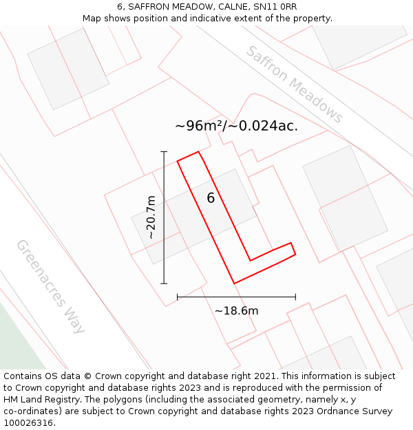 6, SAFFRON MEADOW, CALNE, SN11 0RR: Plot and title map