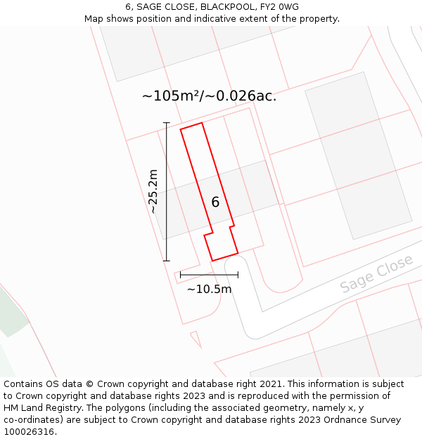 6, SAGE CLOSE, BLACKPOOL, FY2 0WG: Plot and title map